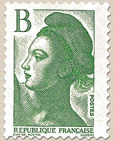Type Liberté avec lettre B. (Valeur du tarif postal pour P.N.U. de 20 g maximum : 2 F à compter du 1.8.87). Y2483