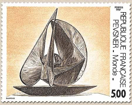Série artistique. Œuvre d'Antoine Pevsner, Monde 5f. Brun, beige rosé et noir Y2494