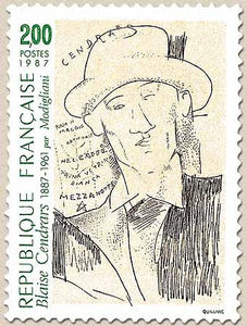 Centenaire de la naissance de Blaise Cendrars (1887-1961) Portrait du poète et écrivain, d'après Modigliani 2f. Y2497