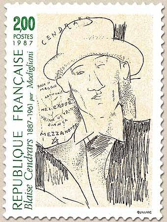 Centenaire de la naissance de Blaise Cendrars (1887-1961) Portrait du poète et écrivain, d'après Modigliani 2f. Y2497