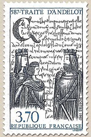 1400e anniversaire du Traité d'Andelot. Gontran, Chilpéric II et Brunehaut 3f.70 Y2500