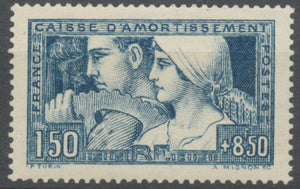 Au Profit de la Caisse d'Amortissement, type II.  "Le Travail".  1f.50 + 8f.50 bleu Neuf luxe ** Y252a