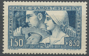 Au Profit de la Caisse d'Amortissement, type II.  "Le Travail".  1f.50 + 8f.50 bleu Neuf luxe ** Y252a