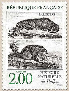 Série Nature de France. Animaux de l'Histoire naturelle, de Buffon. Loutre  2f. Vert et noir Y2539