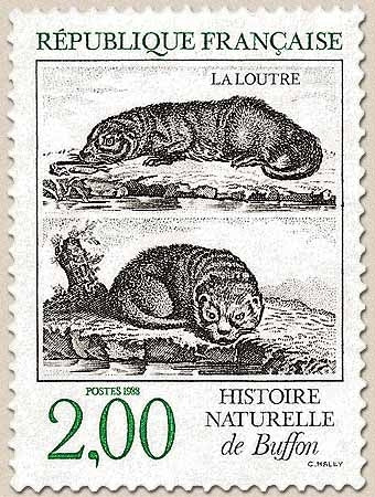 Série Nature de France. Animaux de l'Histoire naturelle, de Buffon. Loutre  2f. Vert et noir Y2539