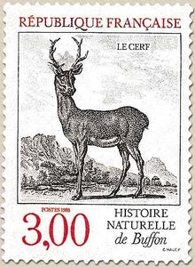 Série Nature de France. Animaux de l'Histoire naturelle, de Buffon. Cerf  3f. Rouge et noir Y2540