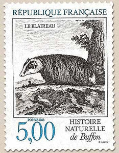 Série Nature de France. Animaux de l'Histoire naturelle, de Buffon. Blaireau  5f. Bleu et noir Y2542