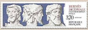 Série touristique. Hermès dicéphale (Haut Empire romain) Fréjus  3f.70 gris, bleu et rouge Y2548