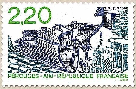 Série touristique. Vue de Pérouges (Ain)  2f.20 bleu-violet, vert et vert clair Y2550
