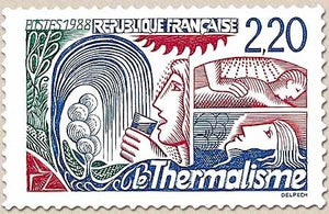 Le thermalisme. Source stylisée, curistes  2f.20 bleu, rouge et vert Y2556