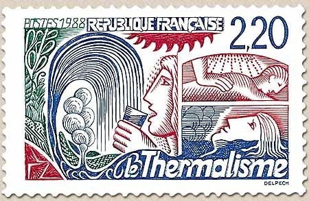 Le thermalisme. Source stylisée, curistes  2f.20 bleu, rouge et vert Y2556