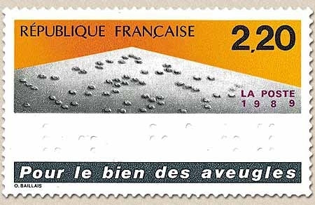 Pour le bien des aveugles. Texte en braille (V. Haüy)  2f.20 orange, gris et bleu Y2562