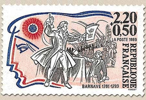 Personnages célèbres de la Révolution. Barnave (1761-1793)  2f.20 + 50c. Rouge, bleu, noir et rose Y2568