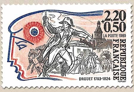 Personnages célèbres de la Révolution. Drouet (1763-1824)  2f.20 + 50c. Rouge, bleu, noir et rose Y2569