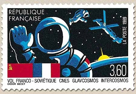 Vol franco-soviétique C.N.E.S.-Glavcosmos-lntercosmos. Spationaute, engins spatiaux.  3f.60 multicolore Y2571