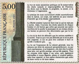 Bicentenaire de la Révolution et de la Déclaration des Droits de l'Homme et du Citoyen. 5f. Articles II à VI Y2597