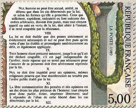 Bicentenaire de la Révolution et de la Déclaration des Droits de l'Homme et du Citoyen. 5f. articles VII à XI Y2598