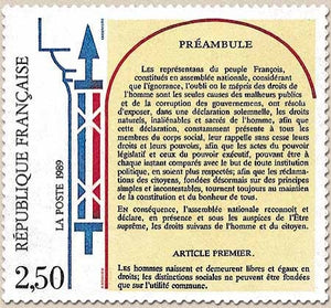 Bicentenaire de la Déclaration des Droits de l'Homme et du Citoyen. 2f.50 préambule et article premier Y2602