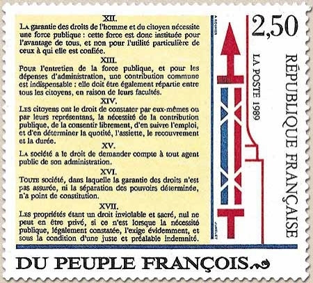 Bicentenaire de la Déclaration des Droits de l'Homme et du Citoyen. 2f.50 articles XII à XVII Y2605