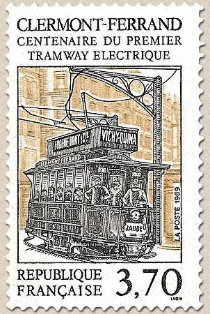 Centenaire du 1er tramway électrique, à Clermont-Ferrand. 3f.70 marron clair et noir Y2608