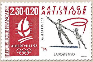 Albertville'92. Patinage artistique. Logo, et couple de patineurs  2f.30 + 20c. Rouge, gris et bleu Y2633