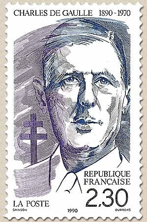 Centenaire de la naissance du Général de Gaulle (1890-1970) Portrait  2f.30 bleu, violet et noir Y2634