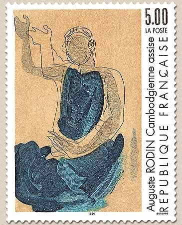 Série artistique. Cambodgienne assise, d'Auguste Rodin. 5f. Bleu et ocre Y2636