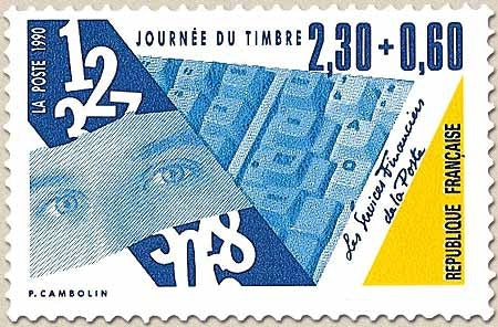 Journée du Timbre. Les Métiers de la Poste. Chiffres, clavier, et regard d'un employé  2f.30 + 60c. Y2639