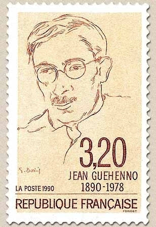 Centenaire de la naissance de Jean Guéhenno (1890-1978), écrivain, critique et polémiste. 3f.20 brun sur crème Y2641