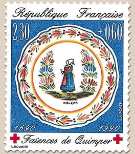 Au profit de la Croix-Rouge. Faïence de Quimper. Assiette bretonne en costume régional  2f.30 + 60c. Y2646