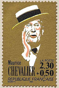 Personnages célèbres. Grands noms de la chanson française. Maurice Chevalier  2f.30 + 50c. Rose et noir sur or Y2650