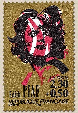 Personnages célèbres. Grands noms de la chanson française. Edith Piaf  2f.30 + 50c. Noir et rouge sur or Y2652