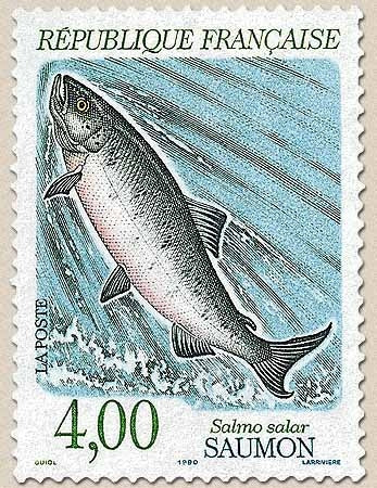 Série Nature de France. Poissons d'eau douce. Saumon  4f. Multicolore Y2665