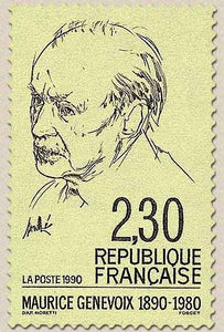 Centenaire de la naissance de Maurice Genevoix (1890-1980) Portrait de l'écrivain  2f.30 noir sur jaune verdâtre Y2671