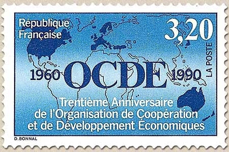 30e anniversaire de l'O.C.D.E. (Organisation de Coopération et de Développement Economiques). Planisphère   3f.20 Y2673
