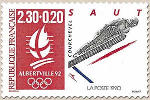 Albertville'92. Jeux olympiques d'hiver. Logo et disciplines sportives. Saut à skis (Courchevel)  2f.30 + 20c. Y2674