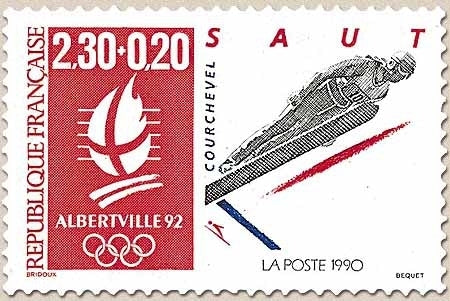 Albertville'92. Jeux olympiques d'hiver. Logo et disciplines sportives. Saut à skis (Courchevel)  2f.30 + 20c. Y2674