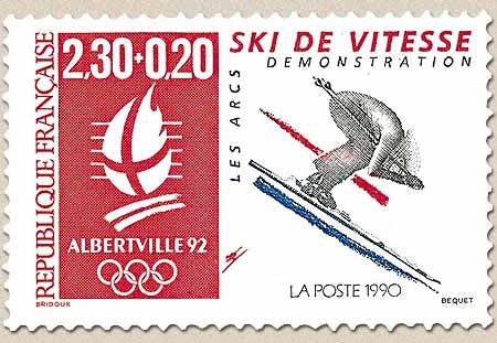 Albertville'92. JO d'hiver. Logo et disciplines sportives. Ski de vitesse-démonstration (Les Arcs)  2f.30 + 20c. Y2675