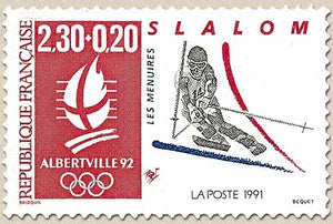 Albertville'92. Jeux olympiques d'hiver. Logo et disciplines sportives. Slalom (Les Ménuires)  2f.30 + 20c. Y2676