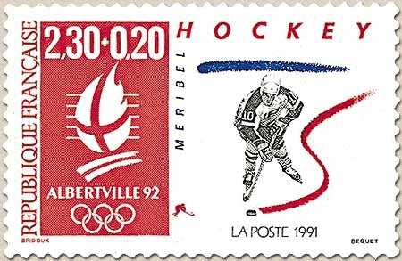 Albertville'92. Jeux olympiques d'hiver. Logo et disciplines sportives. Hockey (Méribel)  2f.30 + 20c Y2677