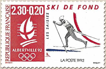 Albertville'92. Jeux olympiques d'hiver. Logo et disciplines sportives. Ski de fond (Les Saisies)  2f.30 + 20c. Y2678