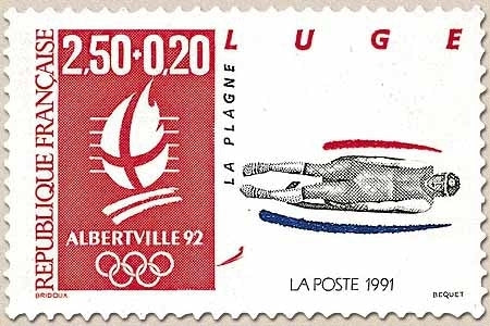 Albertville'92. Jeux olympiques d'hiver. Logo et disciplines sportives. Luge (La Plagne)  2f.50 + 20c. Y2679