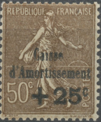Au profit de la Caisse d'Amortissement. Types anciens surchargés. +25c. Sur 50c. Brun Neuf luxe ** Y267