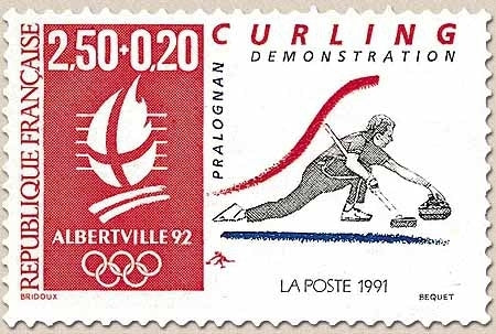 Albertville'92. Jeux olympiques d'hiver. Logo et disciplines sportives. Curling-démonstration 2f.50 + 20c. Y2680