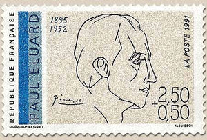 Personnages célèbres. Poètes français du 20e siècle. Paul Eluard (1895-1952)  2f.50 + 50c. Gris, noir et bleu Y2681