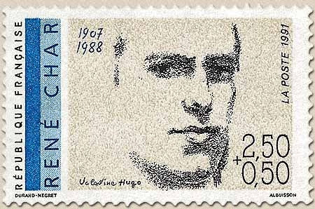 Personnages célèbres. Poètes français du 20e siècle. René Char (1907-1988)  2f.50 + 50c. Gris, noir et bleu Y2686