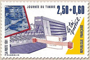 Journée du Timbre. Timbre provenant de carnet. 2f.50 + 60c. Lilas, bleu, jaune et rouge Y2689