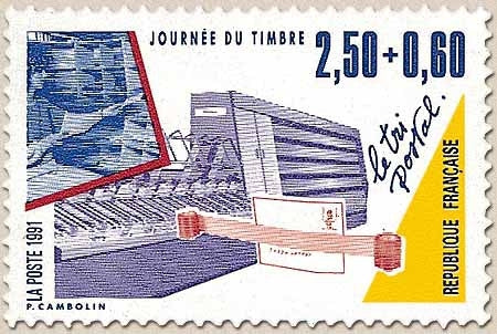 Journée du Timbre. Timbre provenant de carnet. 2f.50 + 60c. Lilas, bleu, jaune et rouge Y2689