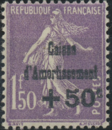 Au profit de la Caisse d'Amortissement. Types anciens surchargés. +50c. Sur 1f.50 (violet) Neuf luxe ** Y268