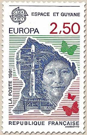 Europa. L'Europe et l'espace. Espace et Guyane  2f.50 bleu, rouge et vert Y2696